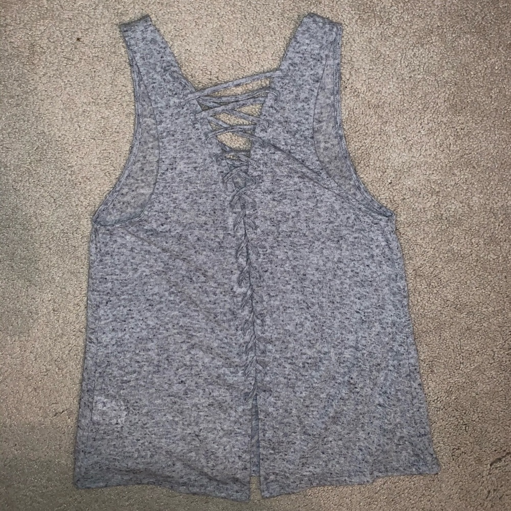 Grey Shoelace Back Tank Top